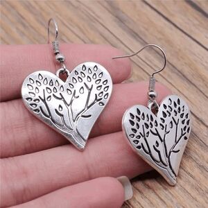 Boho Tree Of Life Heart Dangle Earrings